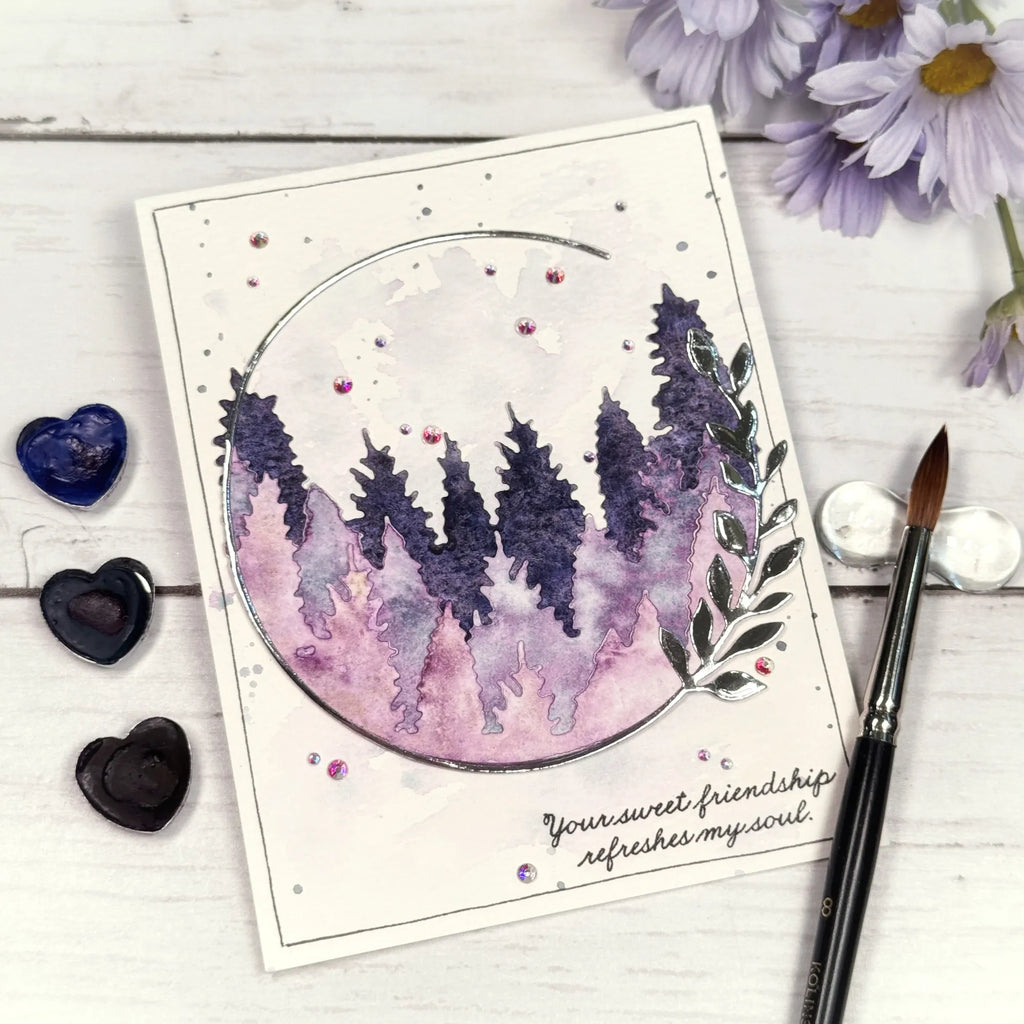 Papertrey Ink Inspired Expressions Clear Stamps 1710 purple trees card