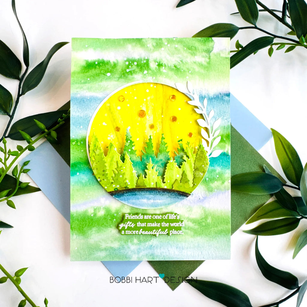 Papertrey Ink Inspired Expressions Dies pti-1106 green blue yellow forest friend card