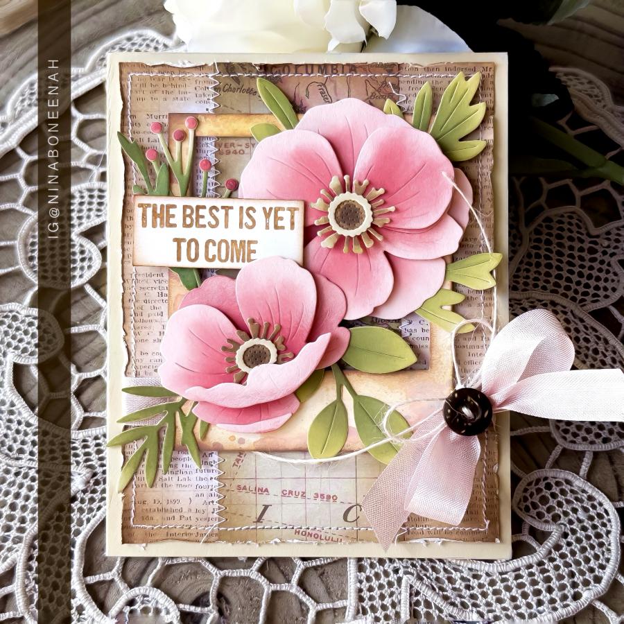 Papertrey Ink Into the Blooms Anemones Dies pti-0932 pink bows