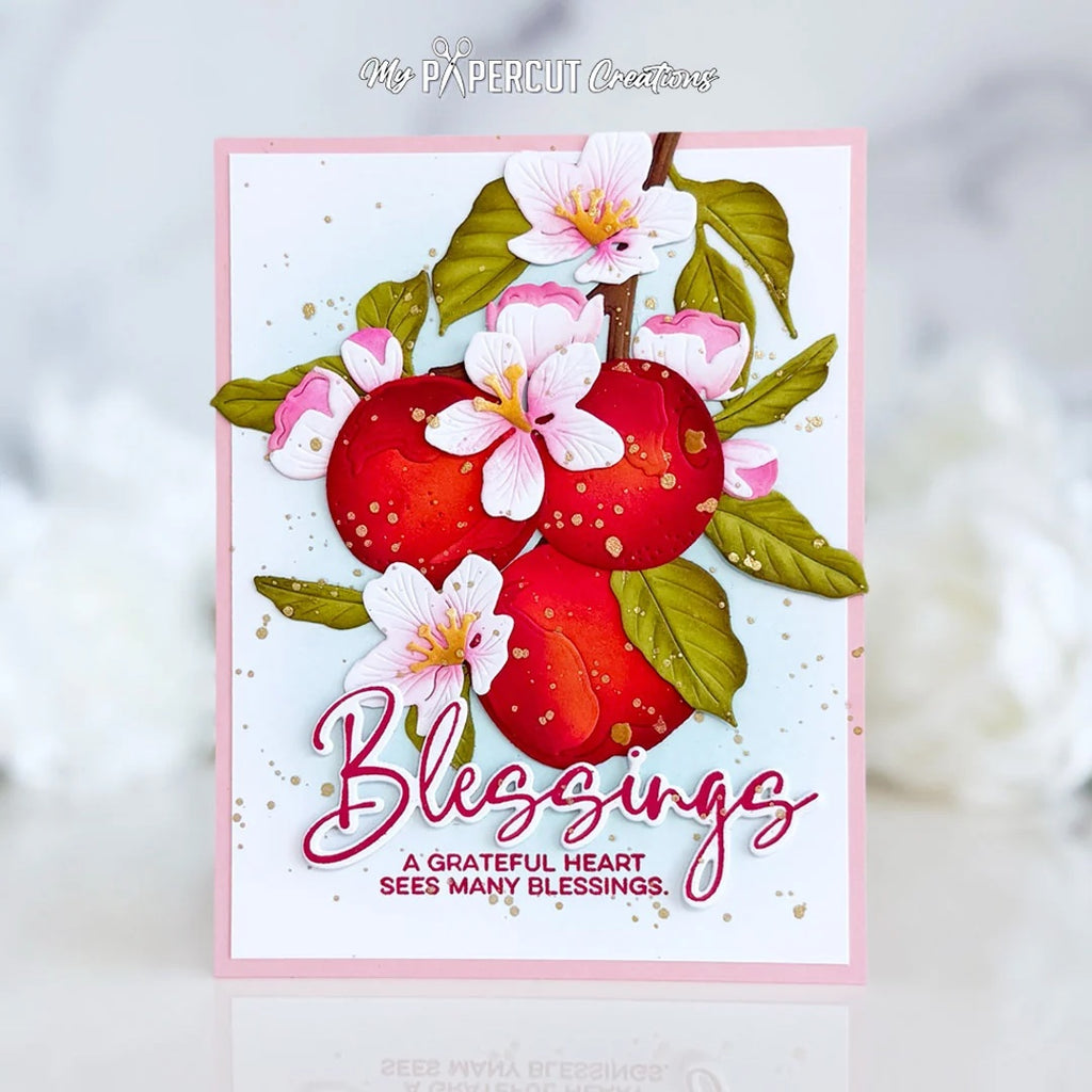 Papertrey Ink Into the Blooms Apples Dies pti-1139 many blessings card