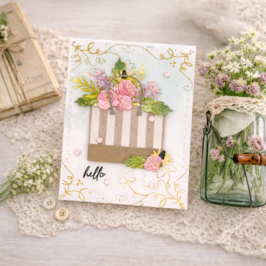 Papertrey Ink Into the Blooms Bag of Blossoms Dies pti-1065 brown stripes
