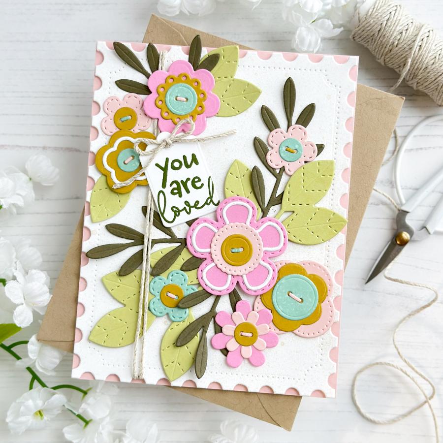 Papertrey Ink Into the Blooms Cute as a Button Dies pti-0896 you are loved