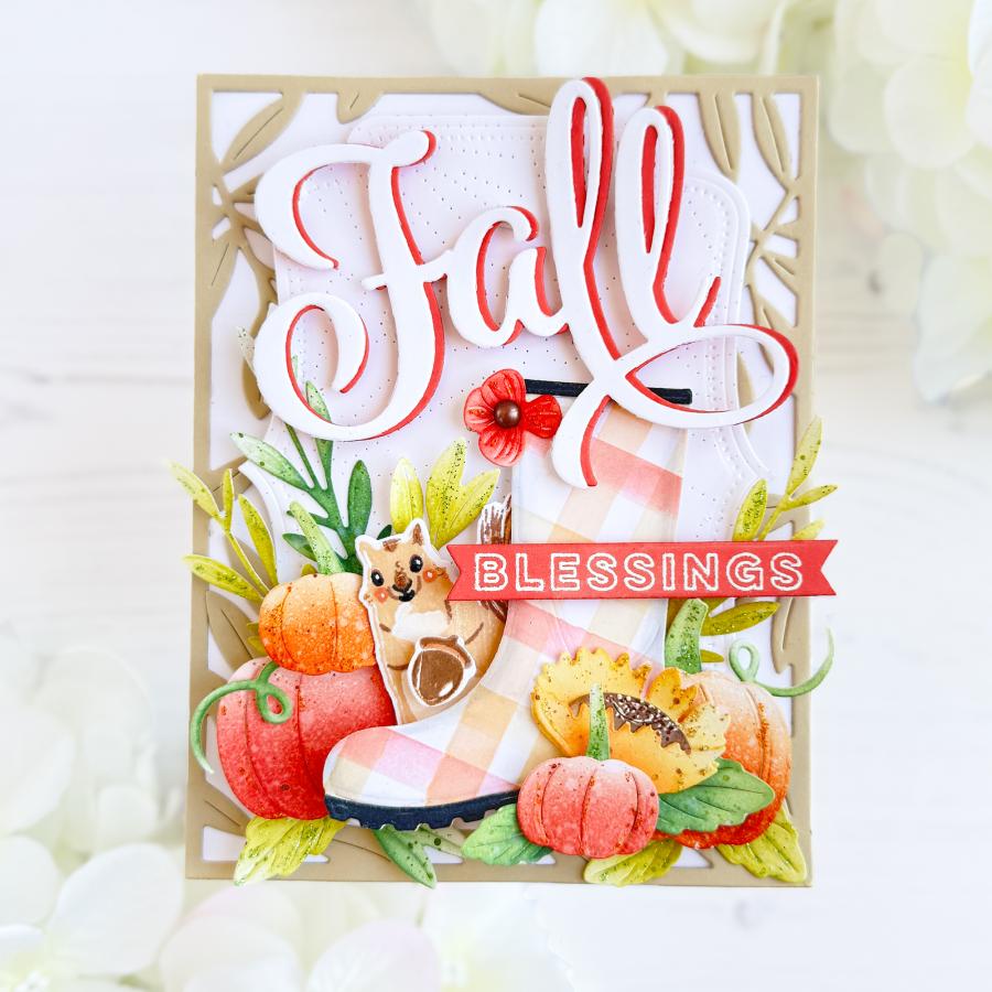 Papertrey Ink Into the Blooms Fall Boot Dies pti-0995 blessings