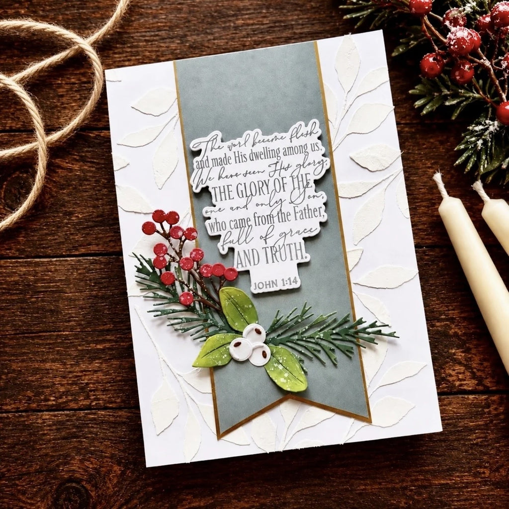 Papertrey Ink Into the Blooms Holiday Bouquet Dies pti-1150 red berries greenery card