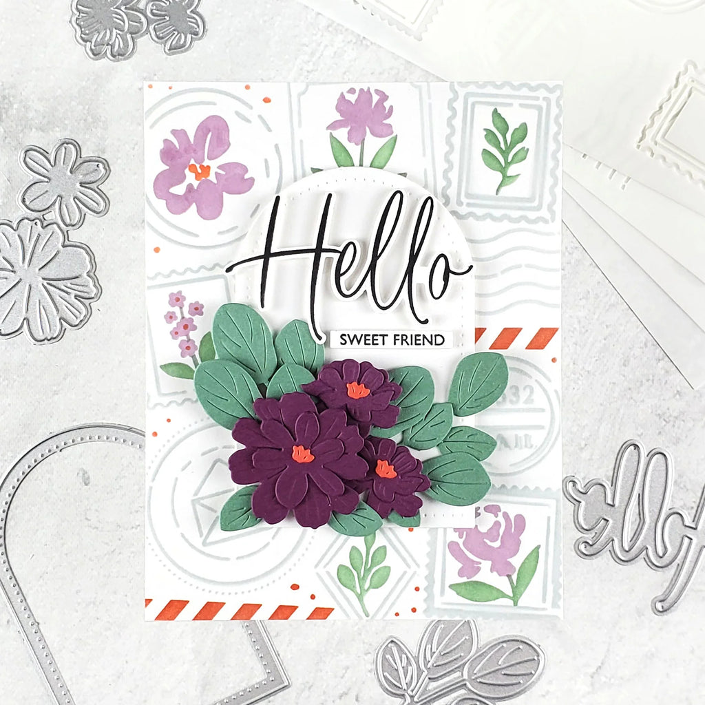 Papertrey Ink Into the Blooms Mixed Bouquet Dies pti-1117 hello sweet friend card