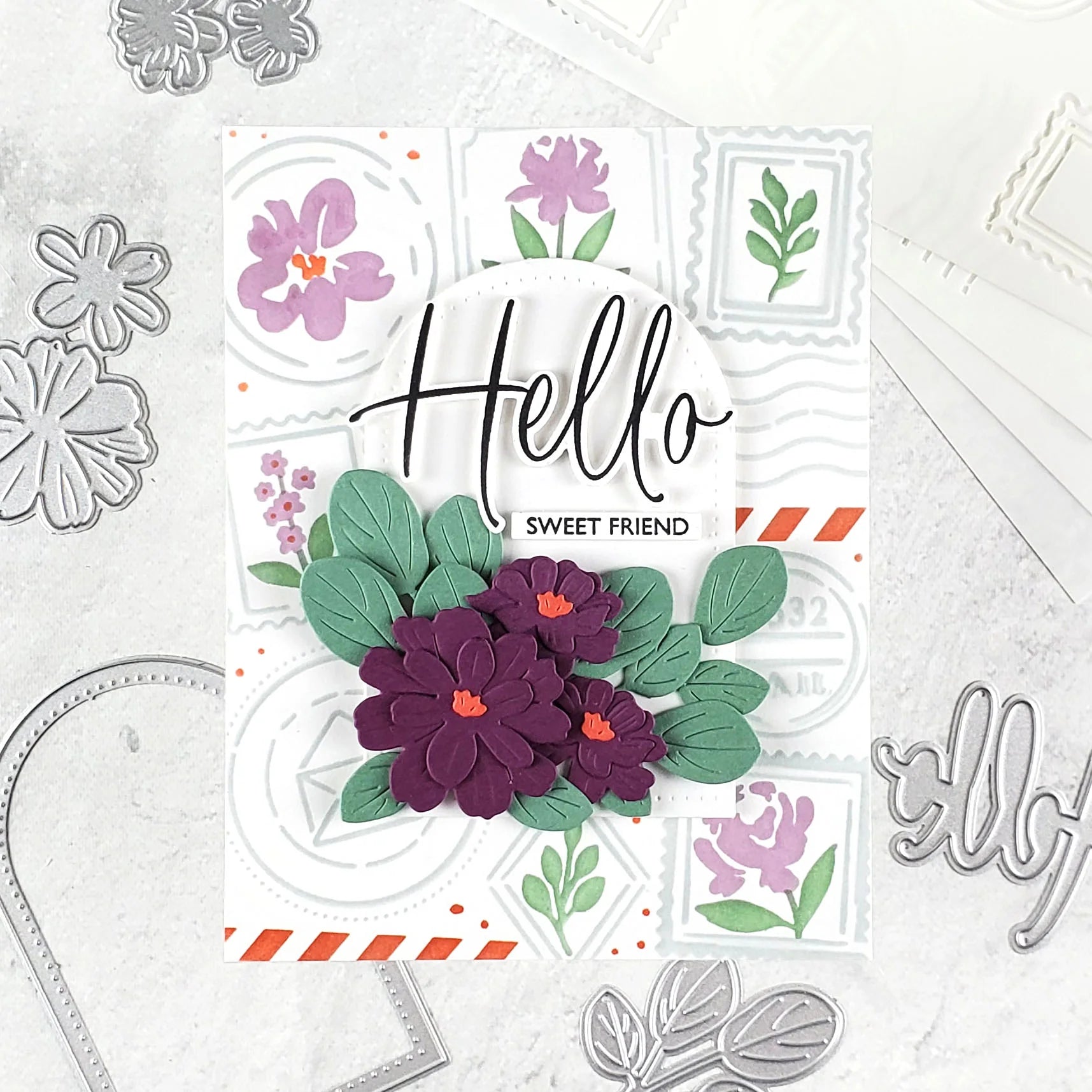 Papertrey Ink Into the Blooms Mixed Bouquet Dies pti-1117 hello sweet friend card