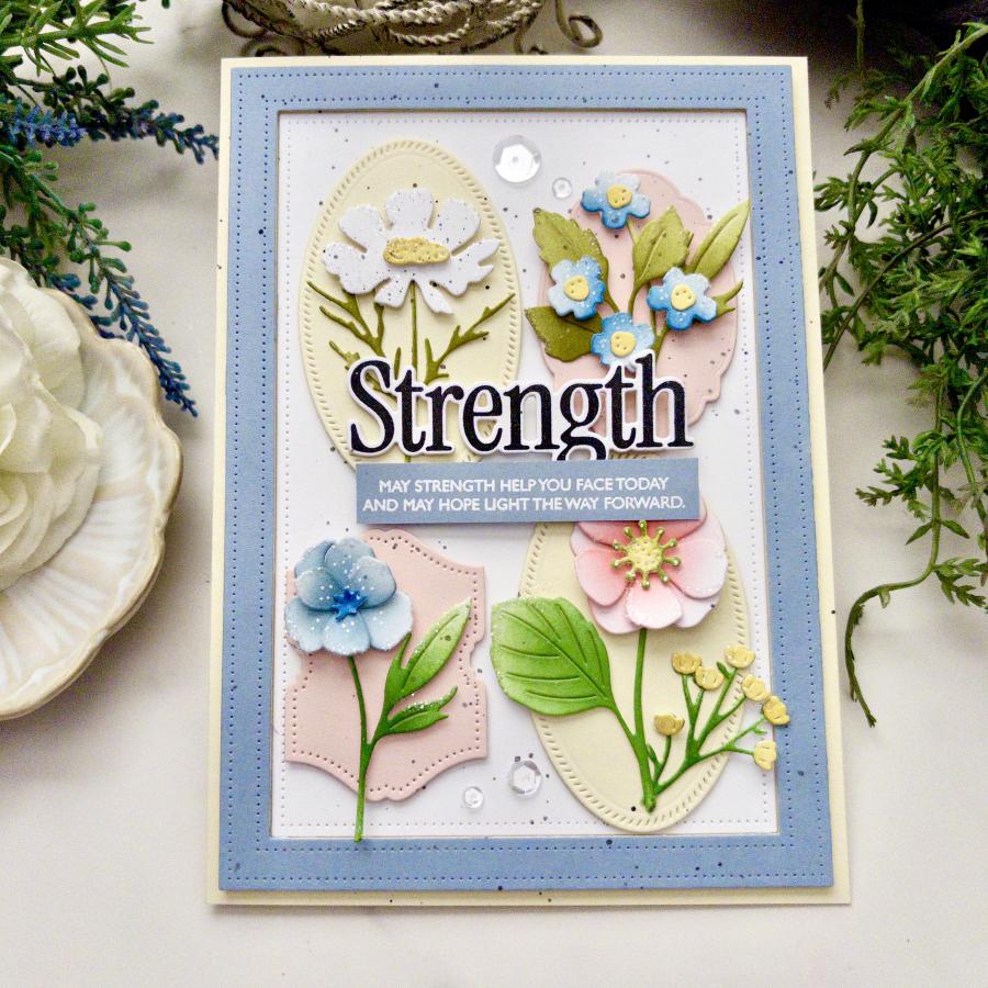 Papertrey Ink Into the Blooms Pressed Flowers Dies pti-1090 blue frame