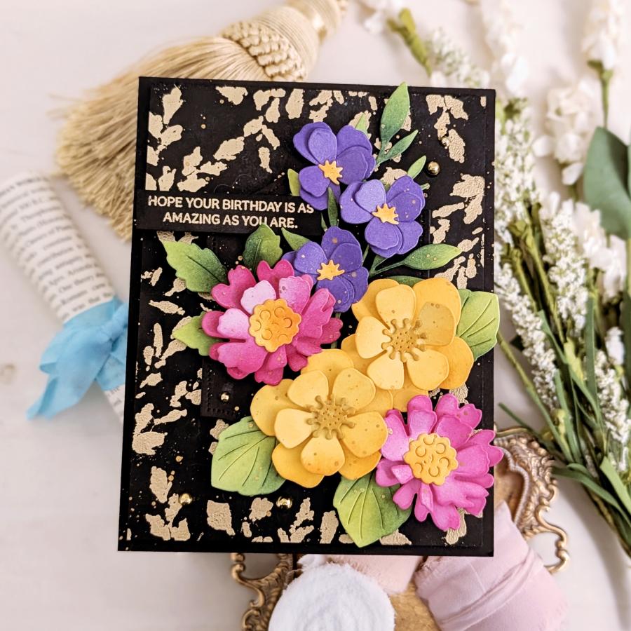 Papertrey Ink Into the Blooms Pressed Flowers Dies pti-1090 happy birthday
