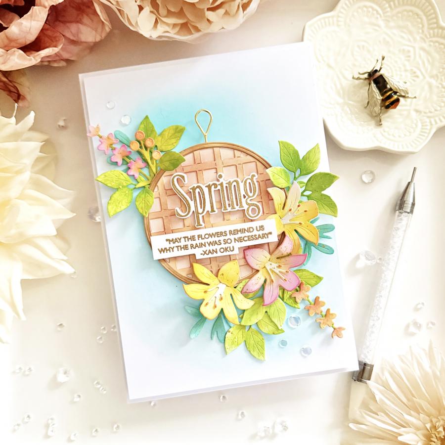 Papertrey Ink Into the Blooms Spring Basket Dies pti-1077 yellow lily