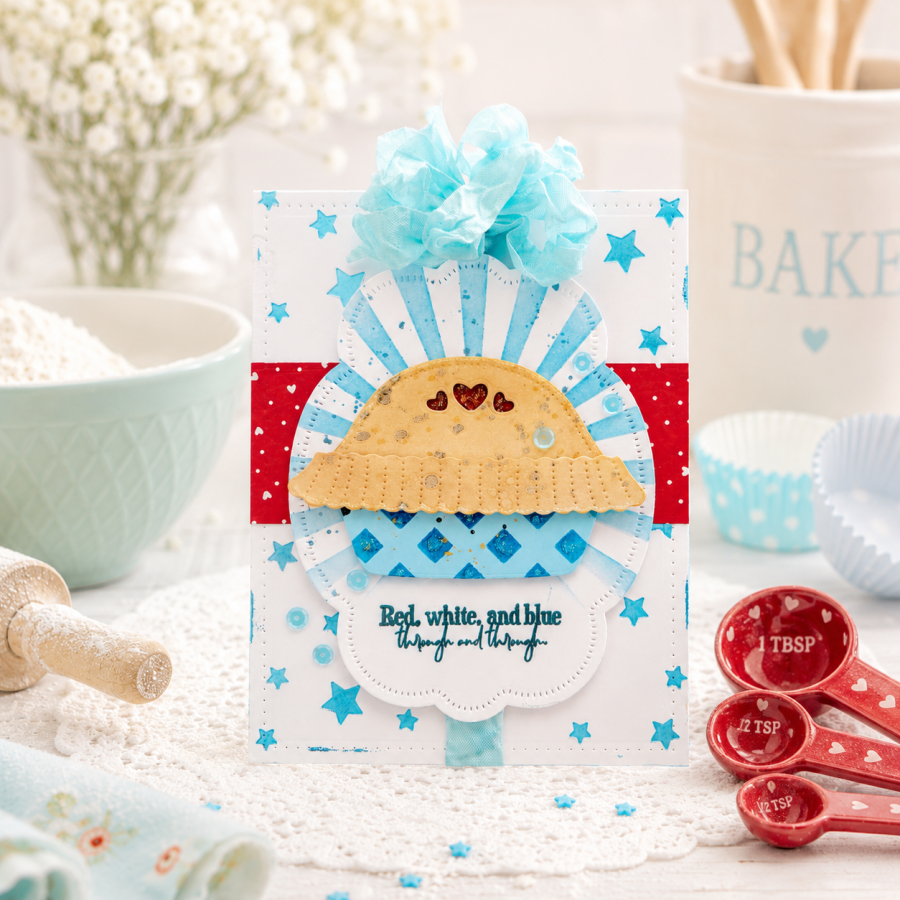 Papertrey Ink Land that I Love Sentiments Clear Stamps 1703 red white blue stars stripes hearts dots pie card