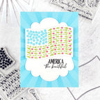 Papertrey Ink Land that I Love Sentiments Dies pti-1092 flag flowers pink blue green tulips rays card