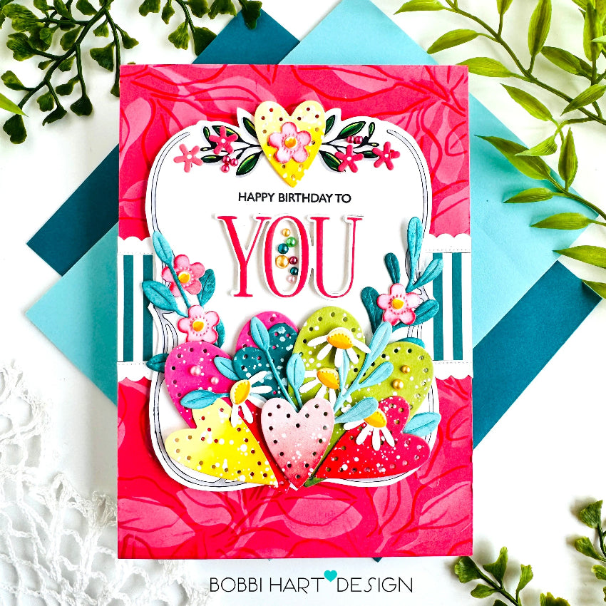 Papertrey Ink Leafy Garden Stencils - 0113 happy birthday card