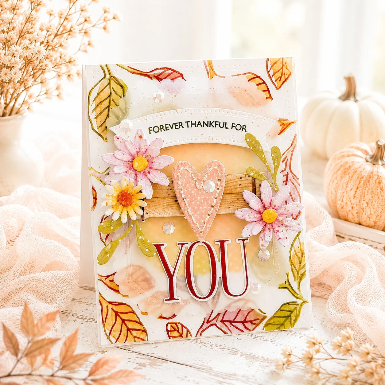 Papertrey Ink Leafy Garden Stencils - 0113 thankful for you card