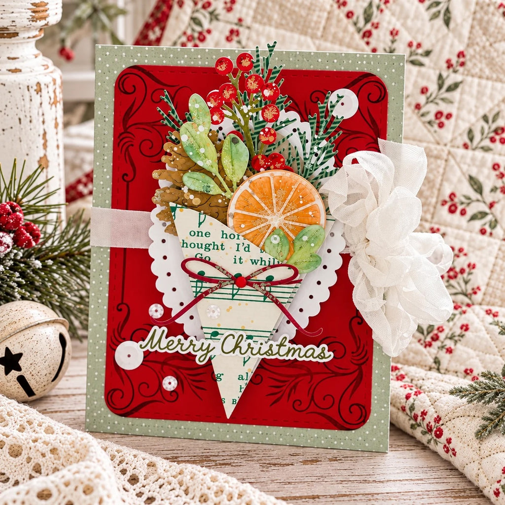 Papertrey Ink Love to Layer Beaded Trim Dies pti-1149 merry christmas card