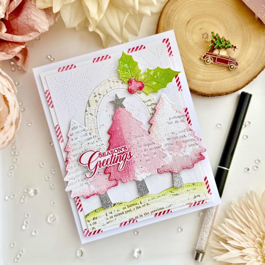 Papertrey Ink Love to Layer Christmas Tree Dies pti-1011 pink