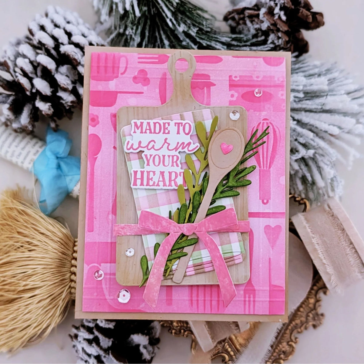Papertrey Ink Made With Love Sentiments Dies pti-1143 pink background card