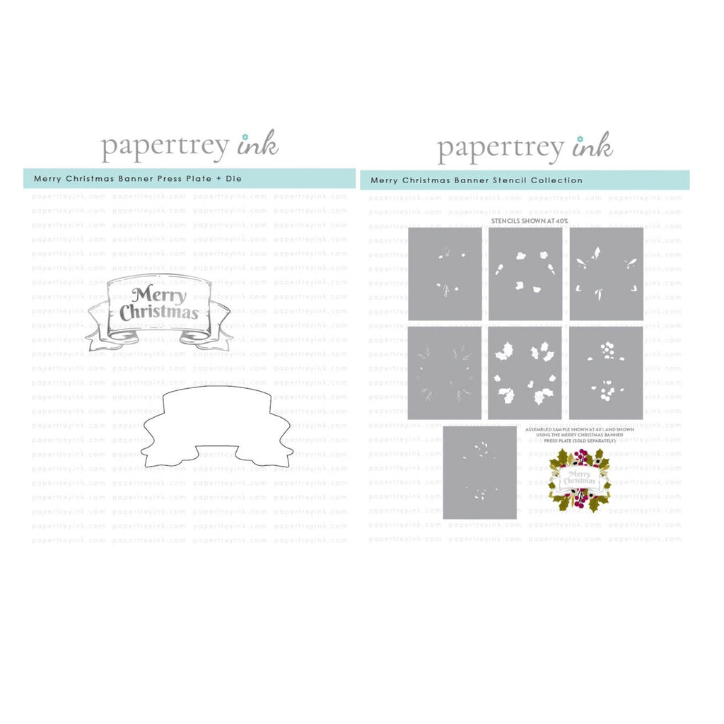 Papertrey Ink Merry Christmas Banner Press Plate Die and Stencil Set