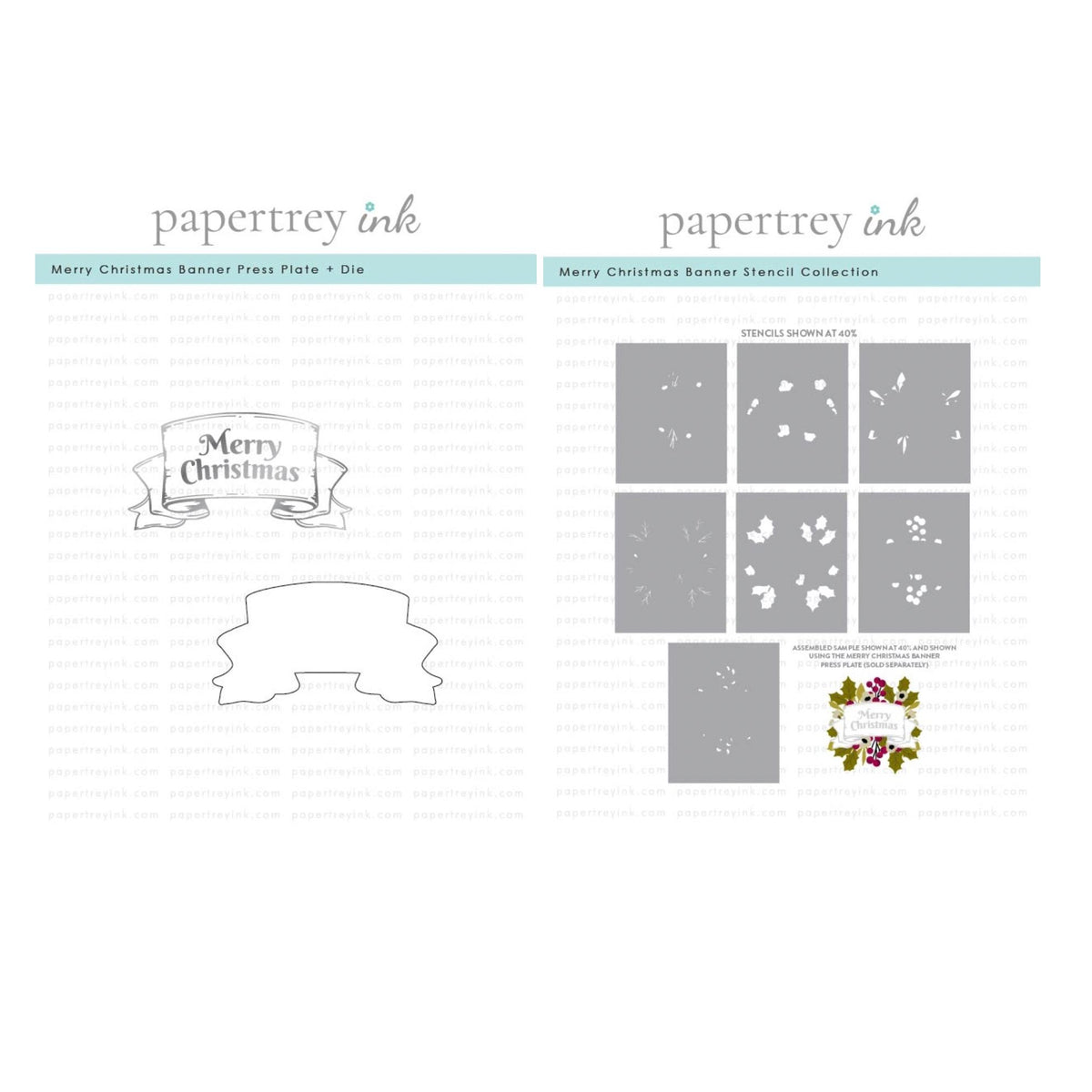 Papertrey Ink Merry Christmas Banner Press Plate Die and Stencil Set