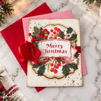 Papertrey Ink Merry Christmas Banner Press Plate Die and Stencil Set gold splatter red berries card