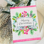 Papertrey Ink Merry Christmas Banner Stencils-0118 pink berries greenery card