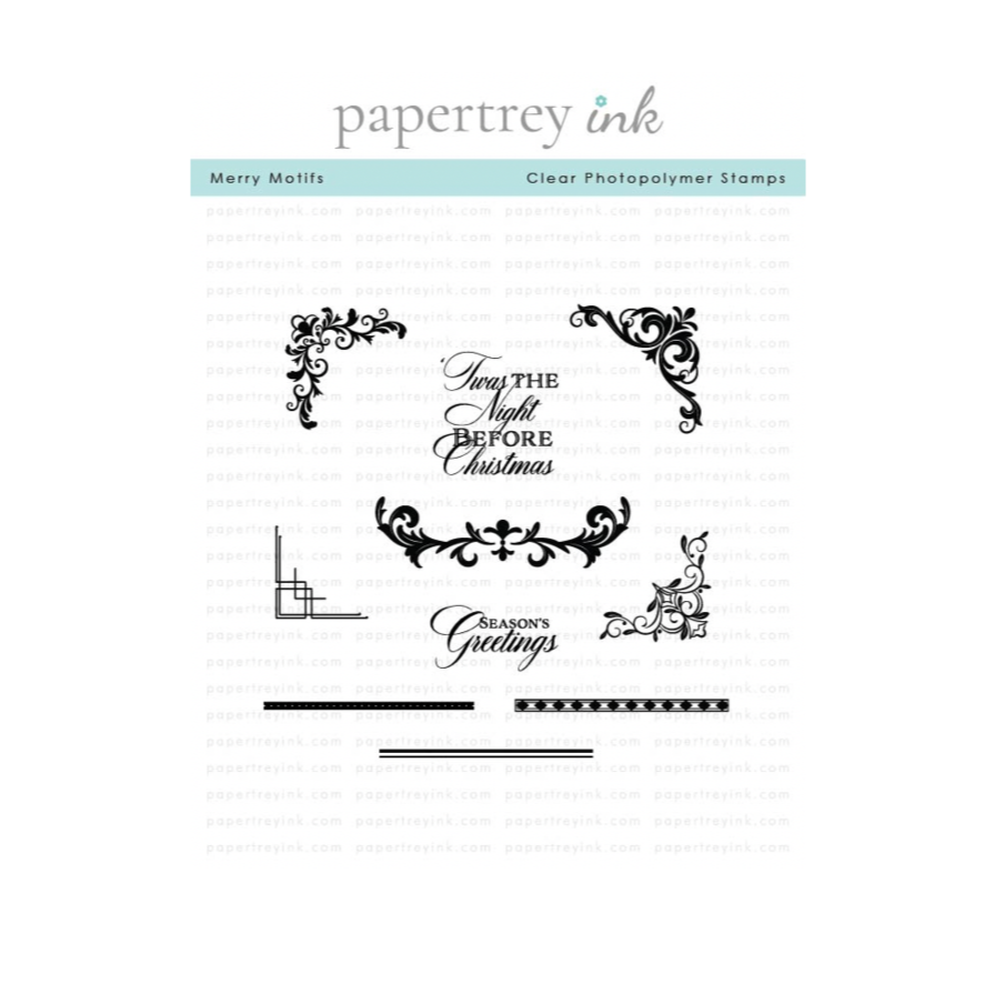 Papertrey Ink Merry Motifs Clear Stamp Die and Hot Foil Plate Set image 1