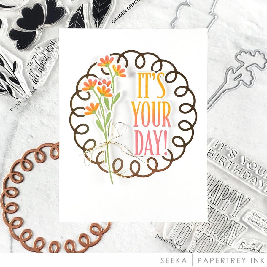 Papertrey Ink Perfectly Coiled Circle Hot Foil Plate ptif-0033 flowers