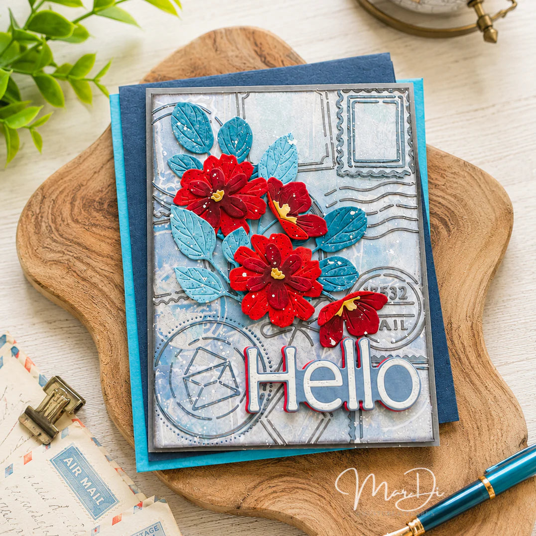 Papertrey Ink Postage Stencils - 0108 red flowers hello card
