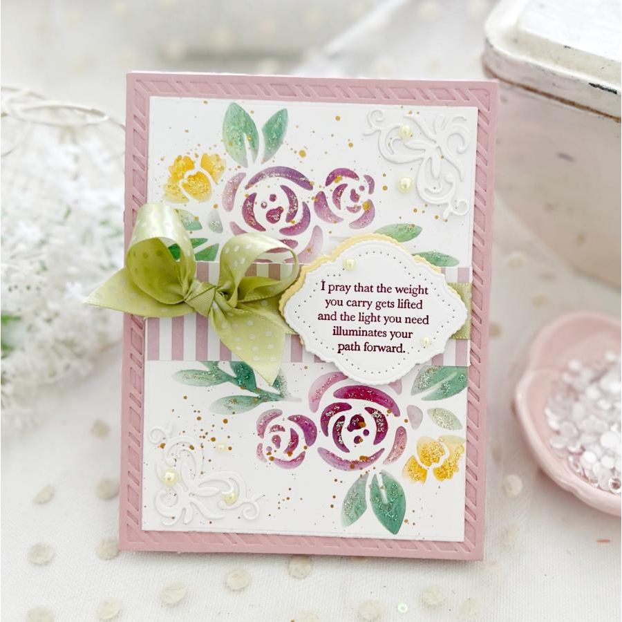 Papertrey Ink Praying for You Sentiments Clear Stamps 1620 green bow