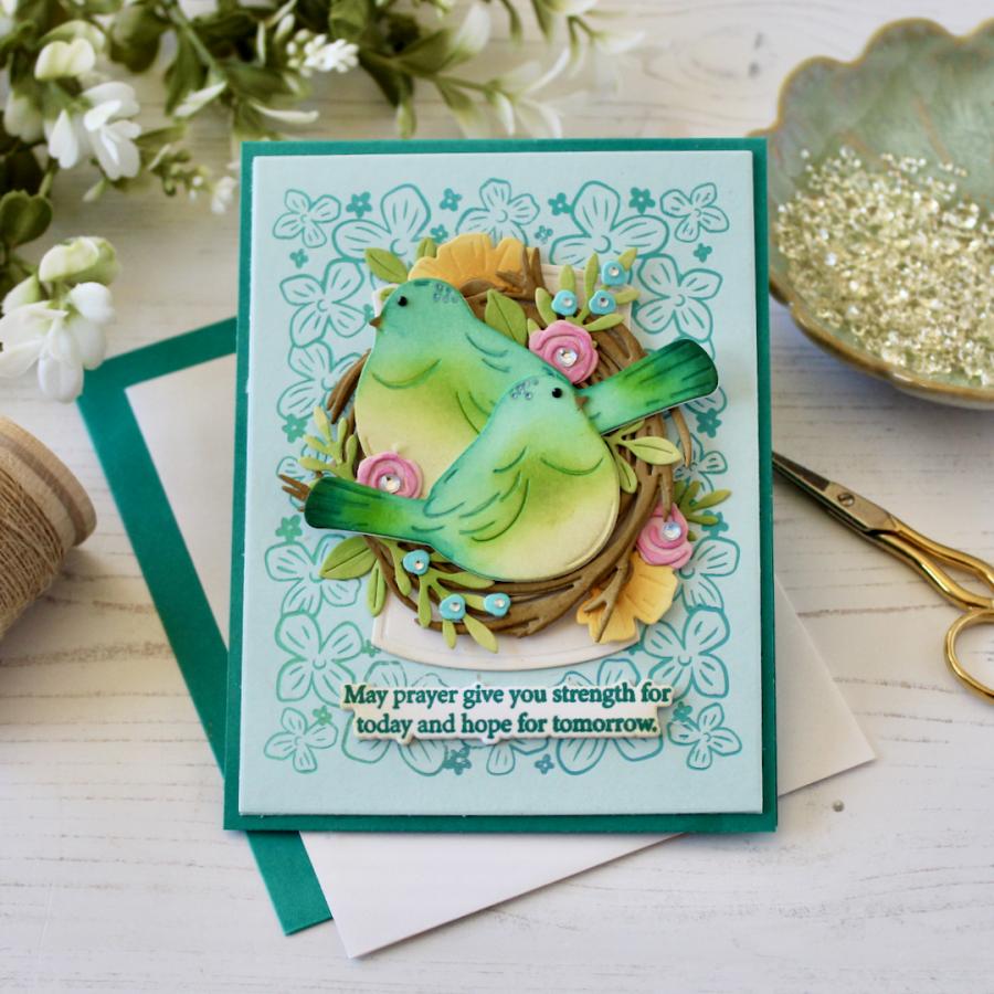 Papertrey Ink Praying for You Sentiments II Clear Stamp and Die Set green flowers