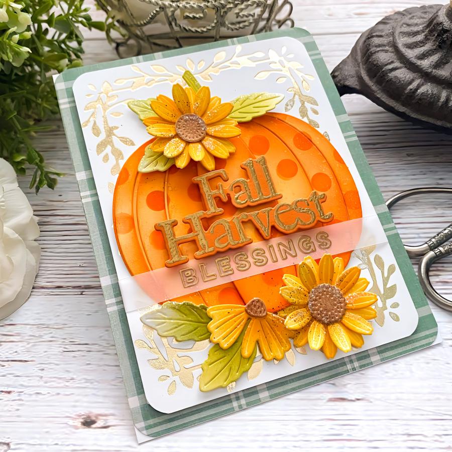 Papertrey Ink Pumpkin Slices and Pumpkin Slices Stitched Set flowers