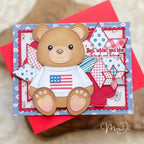 Papertrey Ink Quilt It Baby Clear Stamp and Die Set bear sweater flag stars red white blue daisies card