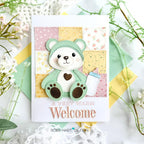 Papertrey Ink Quilt It Baby Clear Stamps 1705 blanket green bear heart baby bottle flowers dots card