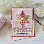 Papertrey Ink Quilt It Baby Clear Stamps 1705 stars stripes dots plaid clouds pink green yellow red welcome card