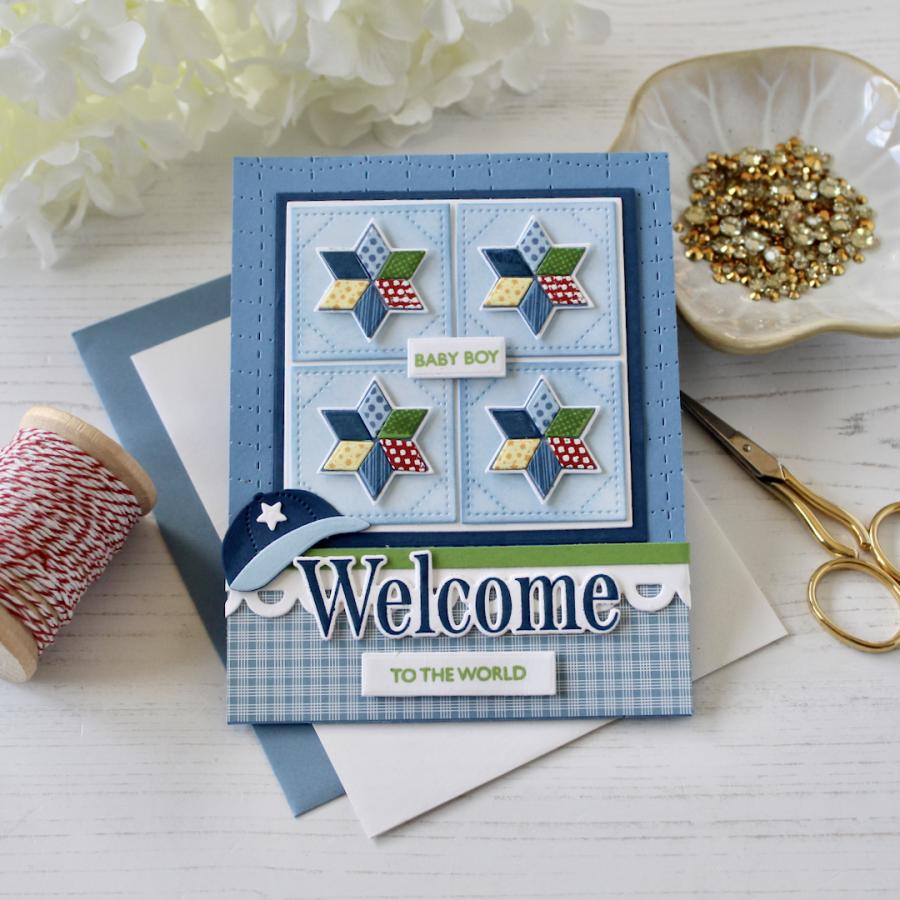 Papertrey Ink Quilt It Baby Dies pti-1093 boy welcome stars stitches patterns hat card