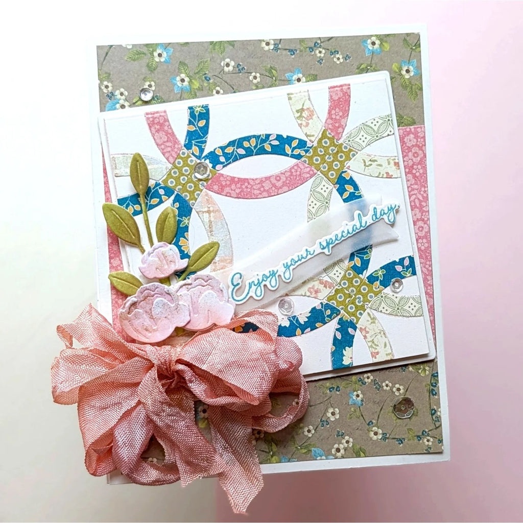 Papertrey Ink Quilt It Wedding Ring Clear Stamp and Die Set enjoy your special day card