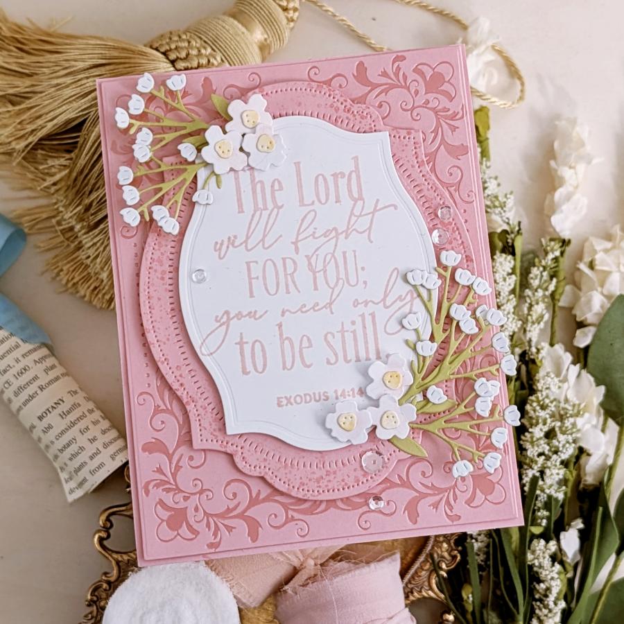 Papertrey Ink Reflections Exodus 14 Clear Stamp and Die Set pink background