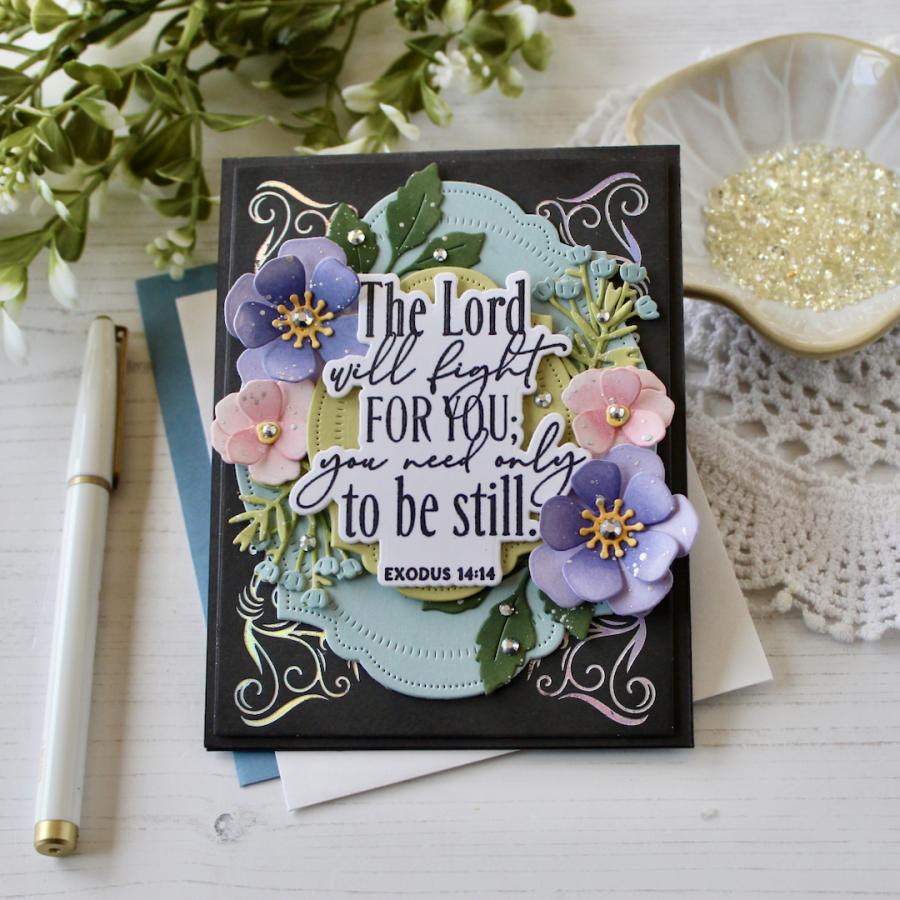 Papertrey Ink Reflections Exodus 14 Clear Stamp and Die Set purple flowers