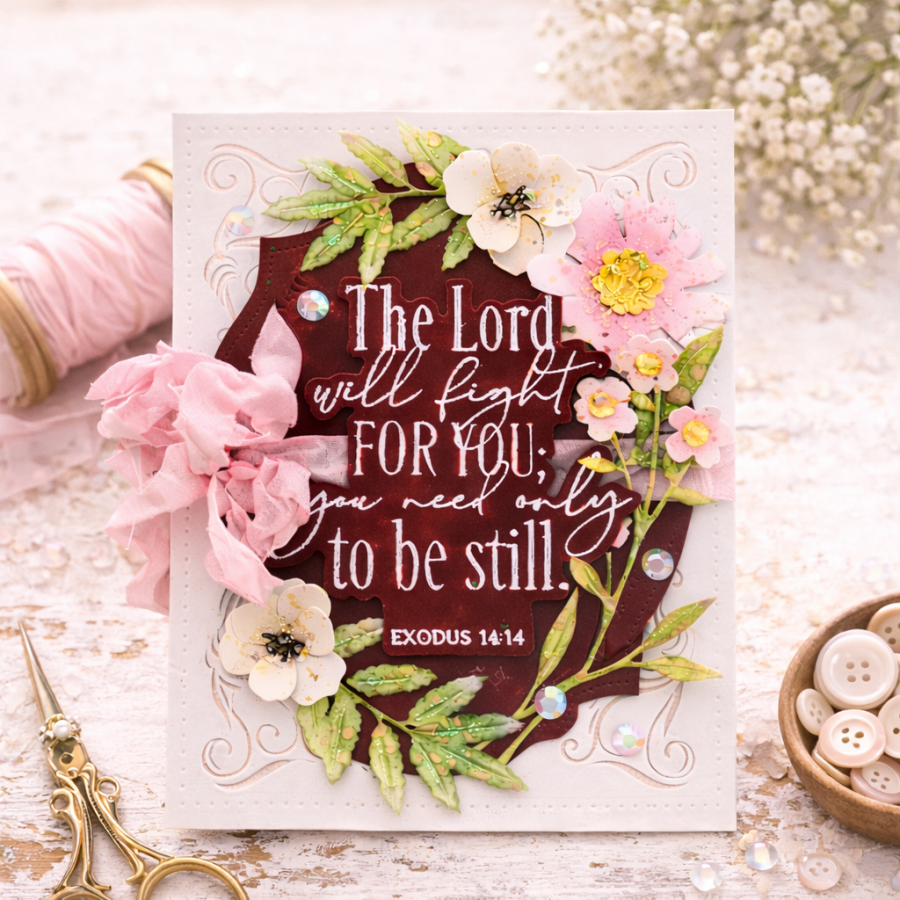 Papertrey Ink Reflections Exodus 14 Dies pti-1083 pink flowers