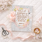 Papertrey Ink Reflections Hebrews 11 Clear Stamp and Die Set pink flowers