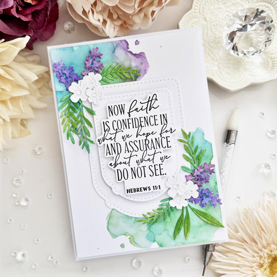 Papertrey Ink Reflections Hebrews 11 Clear Stamp and Die Set white flowers