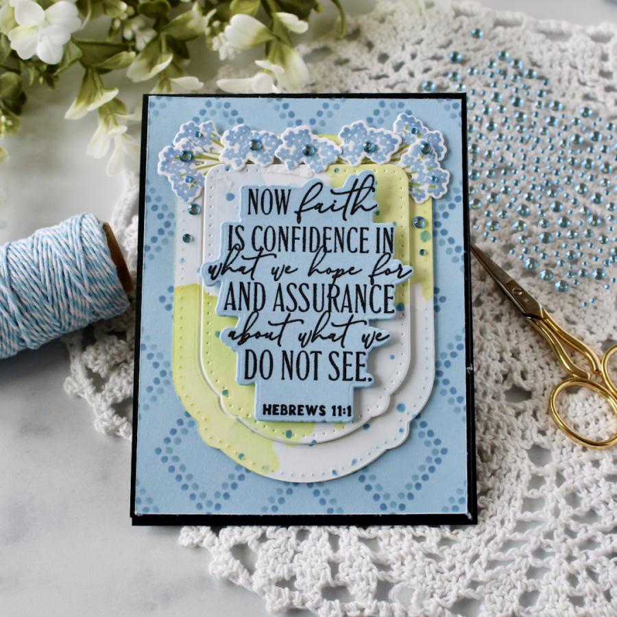 Papertrey Ink  Reflections Hebrews 11 Dies pti-1060 blue flowers