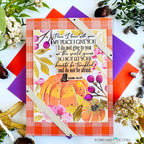Papertrey Ink Reflections John 1:4 Clear Stamp 1728 orange plaid background card