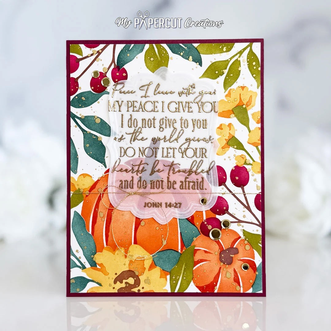 Papertrey Ink Reflections John 1:4 Clear Stamp 1728 pumpkins and berries card