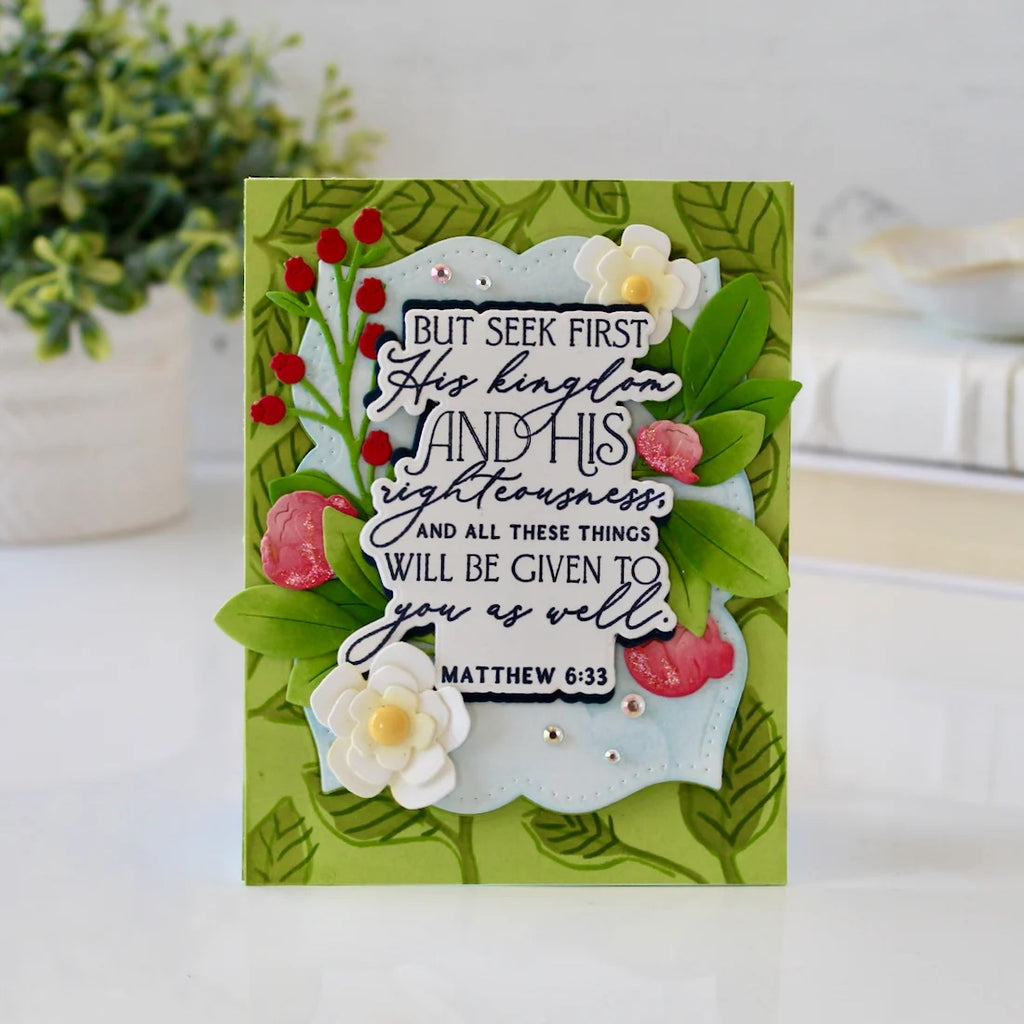 Papertrey Ink Reflections Matthew 6 Clear Stamp 1721 greenery background card