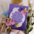 Papertrey Ink Reflections Psalm 46 Dies pti-1096 purple pink flowers leaves roses polka dots stripes card