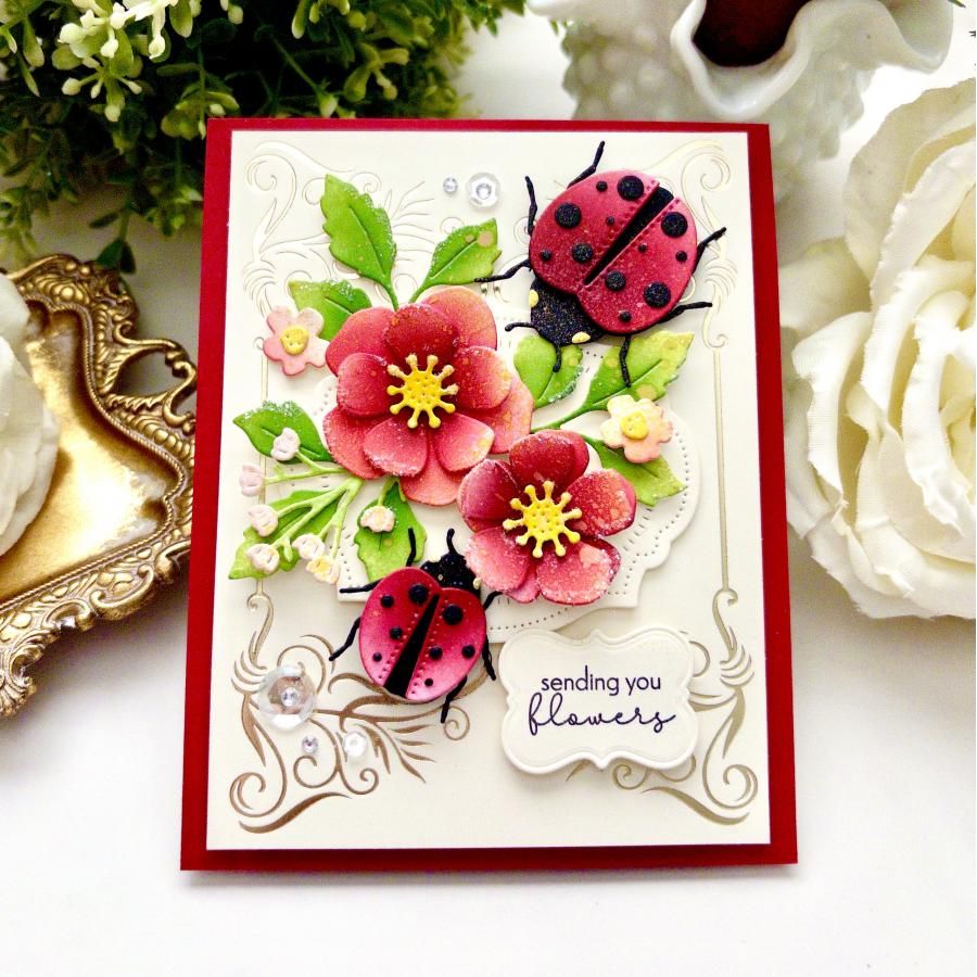 Papertrey Ink Regal Flourish Frame Hot Foil Plate ptif-0050 ladybugs