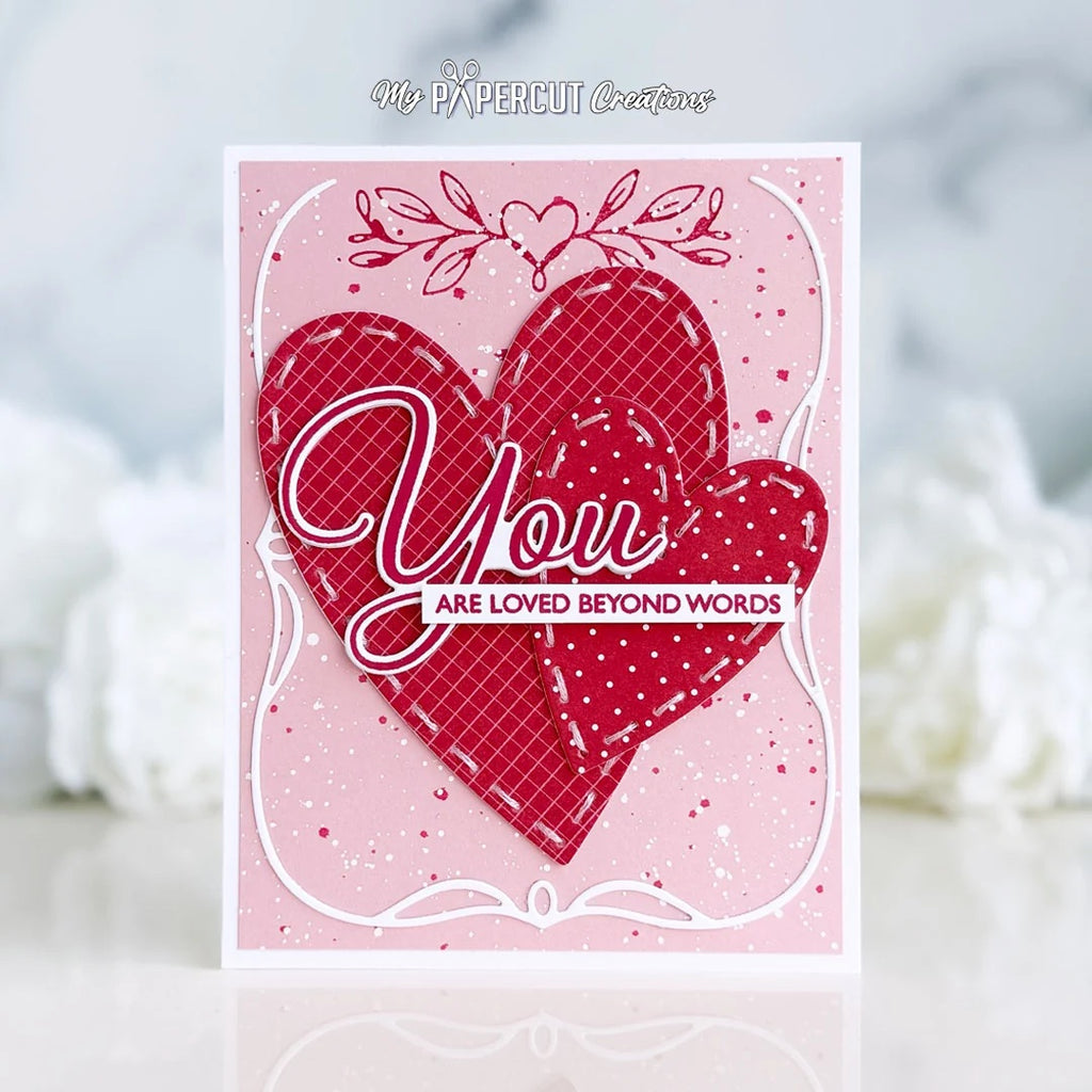 Papertrey Ink Rooted In Love Press Plate and Frame Die Set ptif-0053 red hearts card