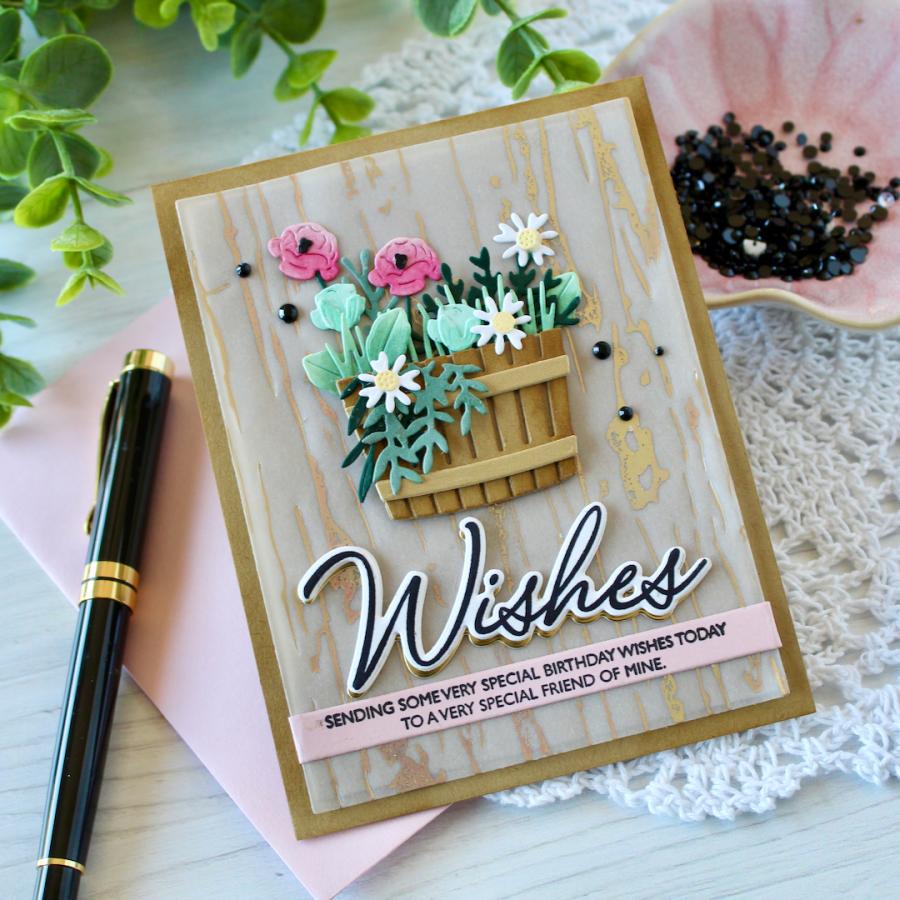 Papertrey Ink Rustic Wood Grain Hot Foil Plate ptif-0041 flowers