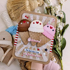 Papertrey Ink So Radiant Stencils- 0105 chocolate vanilla strawberry ice cream cones stars hearts stripes celebrate card
