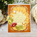 Papertrey Ink So Radiant Stencils- 0105 gold stitched frame bumble bee red flower leaves card